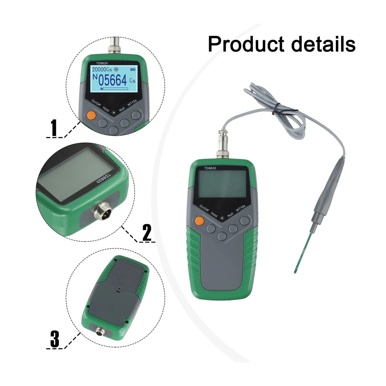 Cyfrowy miernik Gaussa TD8620 Tester gaussometru Ręczny miernik pola magnetycznego mierzy gęstość strumienia magnetycznego Zakres wyświetlania podświetlenia 0 2400mT