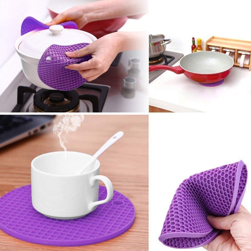 ADTALA Silicone Kitchen Mats Non Slip Dish Drying Pot Mat Thick Trivet Coasters Round Honeycomb Texture Heat Resistant Pads Flexible for Home Kitchen Tools Tableware (1 Pcs) 1