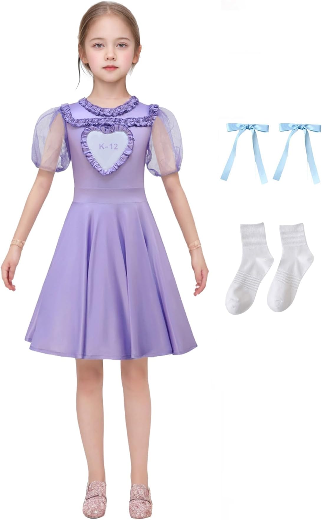 GoesoizK-12 Dress Purple with Wig for Kids Girls Melanie Costume Uniform Wig Bracelets Halloweeen Cosplay Outfits