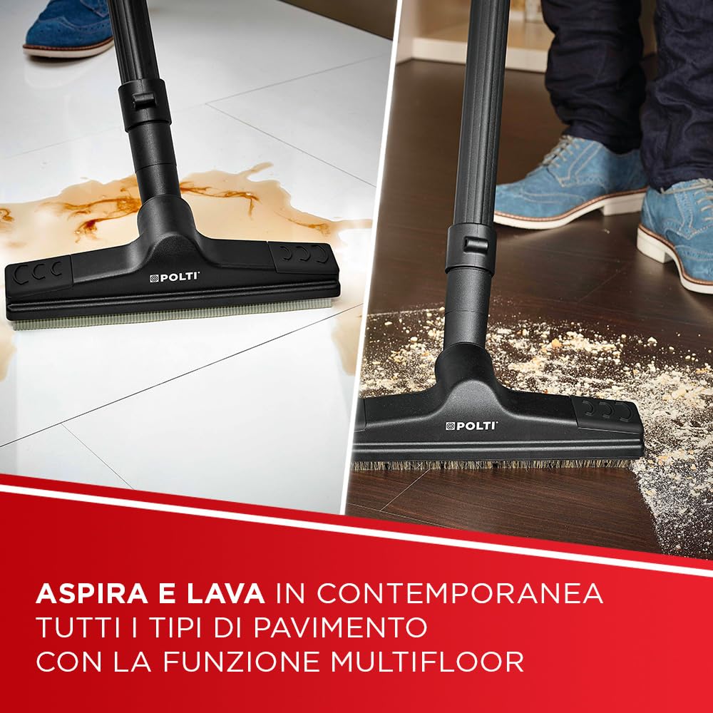 Polti Vaporetto Lecoaspira FAV50_Multifloor, Pulitore a Vapore e Aspirapolvere con Filtro ad Acqua, caldaia 5 Bar, aspira liquidi e sporco secco, 15 accessori per tutte le superfici, Made in Italy