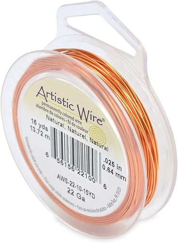 Artistic Wire, Alambre de cobre de color de calibre 22, resistente al deslustre, para envolver joyas, natural, 15 yardas