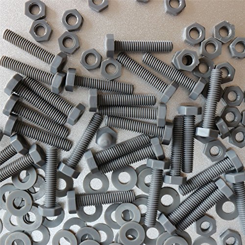 50 x PVC Sechskantschrauben Grau, Muttern und Schrauben aus PVC-U-Kunststoff, oxidationsbeständig, wasserfest, stabil, M4 x 20mm
