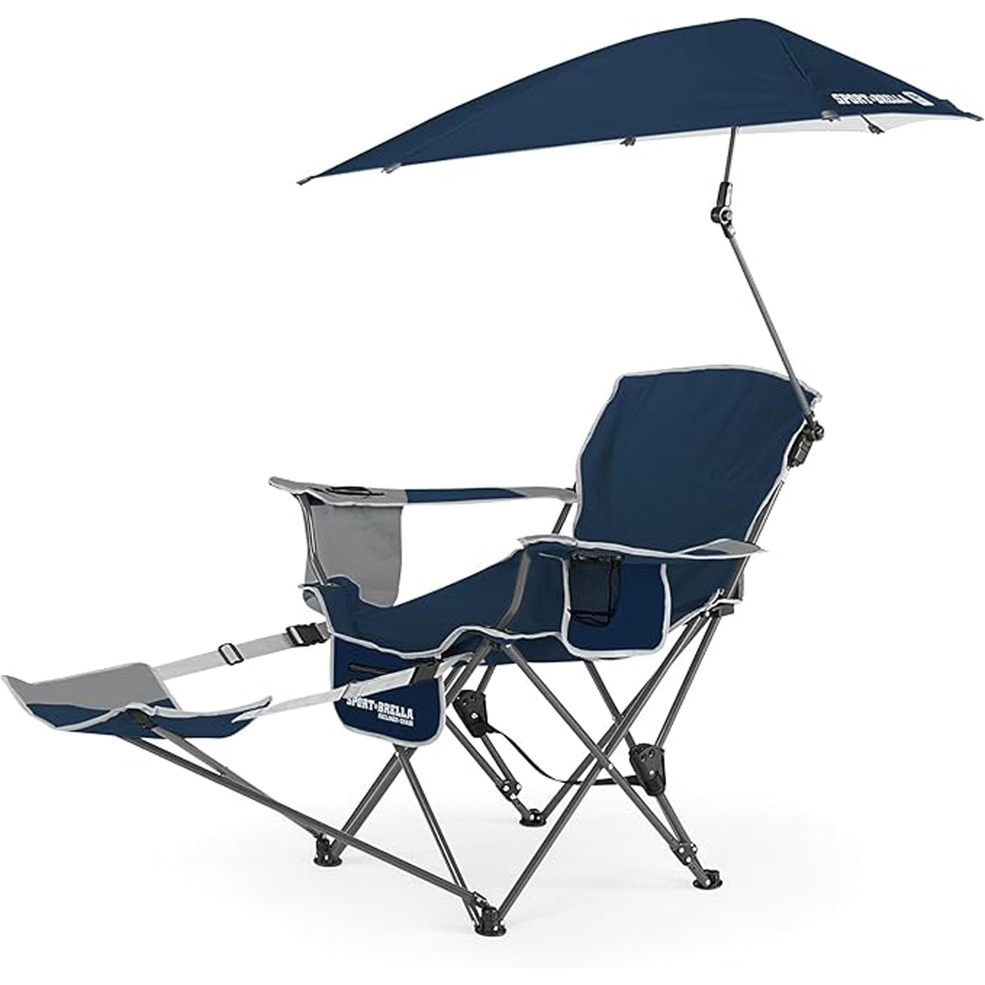 Sport-Brella Silla de Playa con Compartimento térmico, Plegable y Ligera de 76cm, Ideal para Camping, Festivales y relajación Junto al Agua - Protección UV, fácil de Transportar - Azul Medianoche