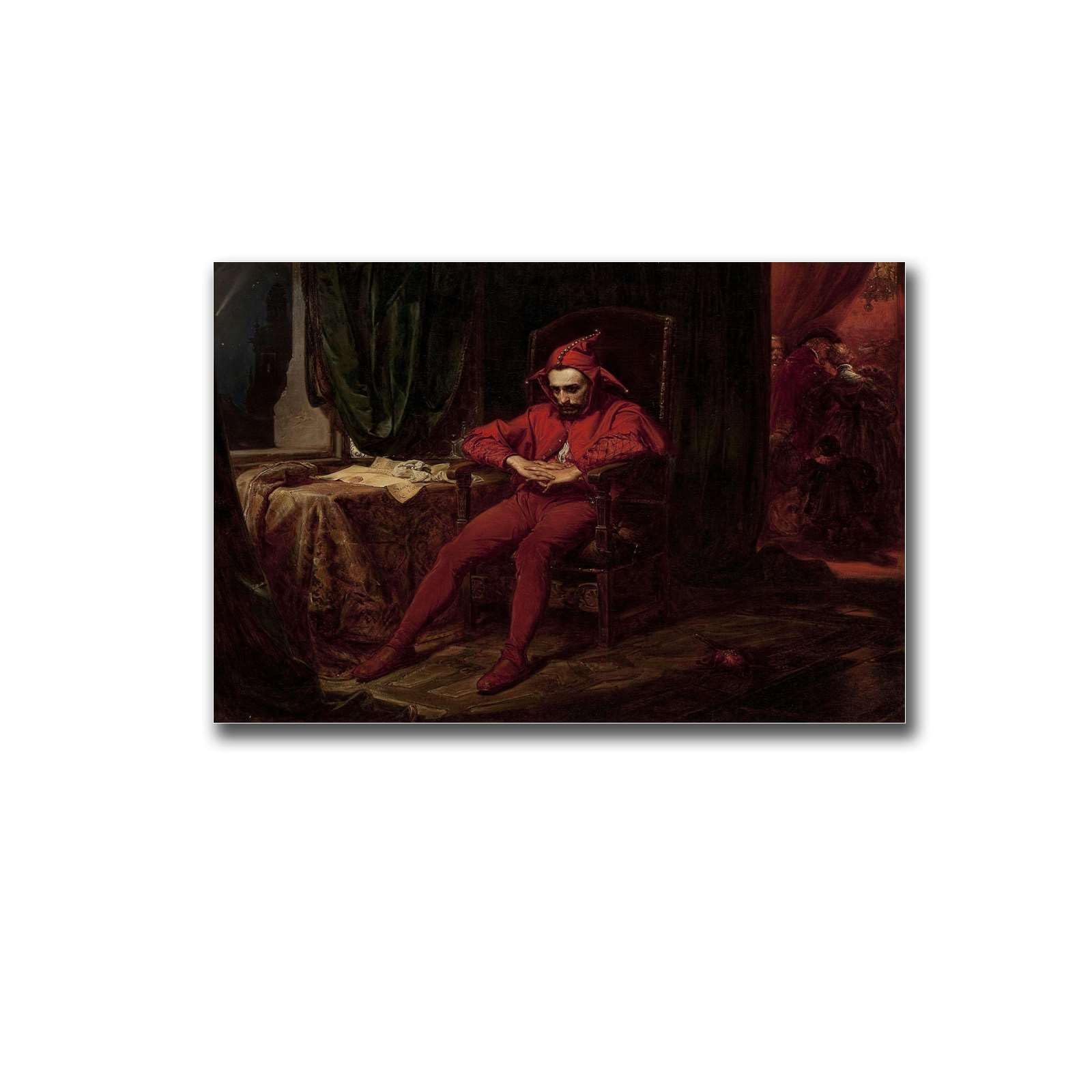 Printed Canvas Poster Wall Art Jan Matejko Stańczyk Sad Clown Jester Joker Fool Antique Gothic Illustration Fine Art Poster Print Living Room and Bedroom Decorative Wall Decoration 16x24inch wood Frame