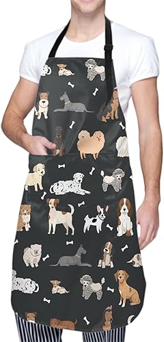 Miniatura 2 de Delantal para perros y mascotas, impermeable, ajustable, con 2 bolsillos, para cachorros, perros, lindos y divertidos delantales de animales para