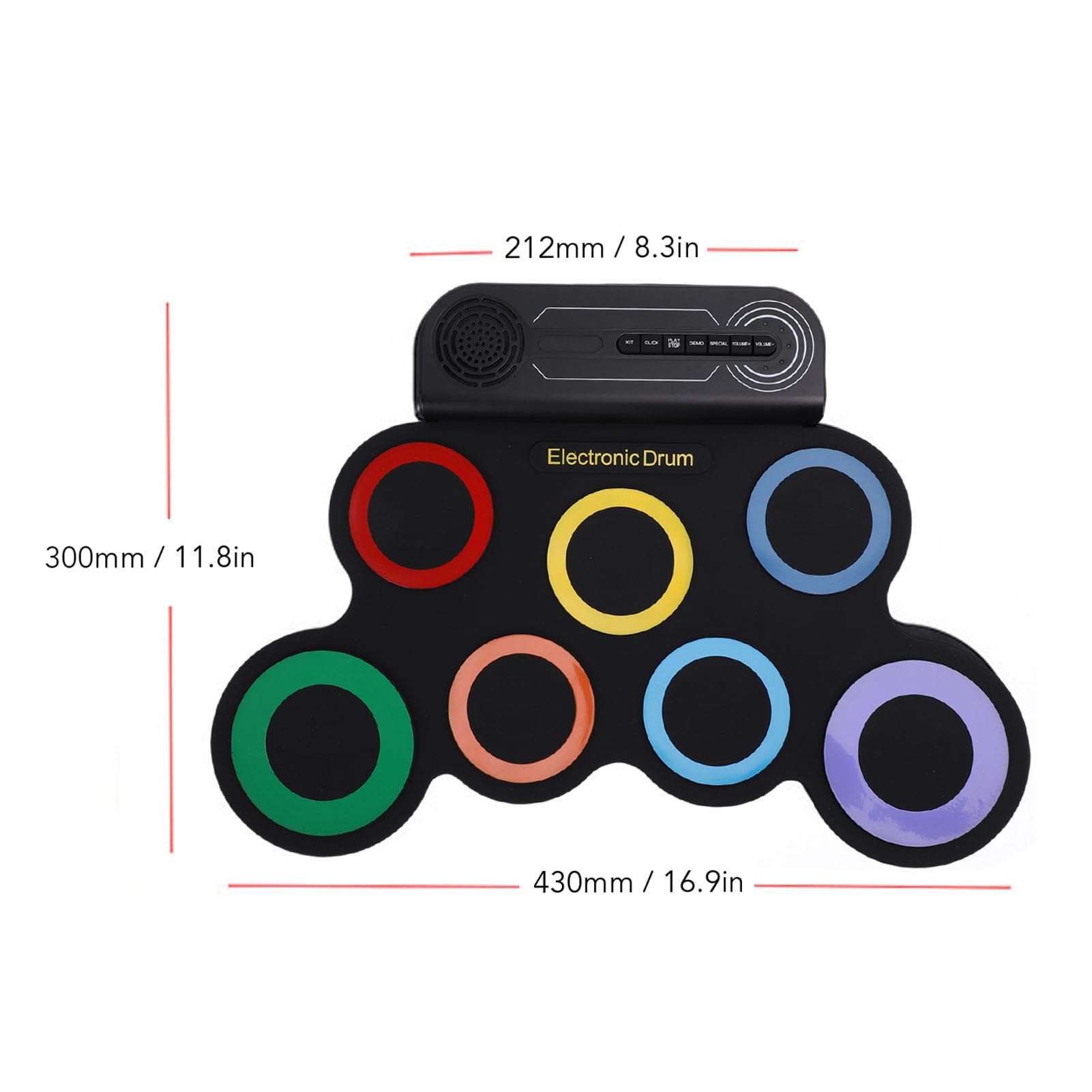 Jeffergarden Handrollendes Elektronisches Schlagzeug-Set für Kinder, Color Circle, 7 Pads mit Integriertem Lautsprecher, Tragbares Wiederaufladbares Schlagzeug-Set