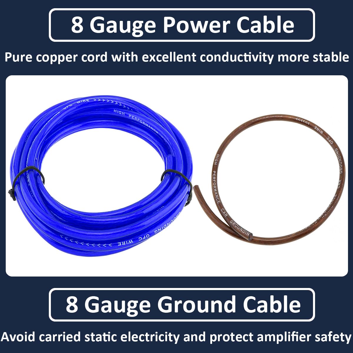8GA Kit Cavi Amplificatore per Auto 8AWG Set di Cavo per Amplificatori 1800W Cablaggio Completo Ampli Installazione Audio Subwoofer Stereo Connettori RCA Altoparlanti