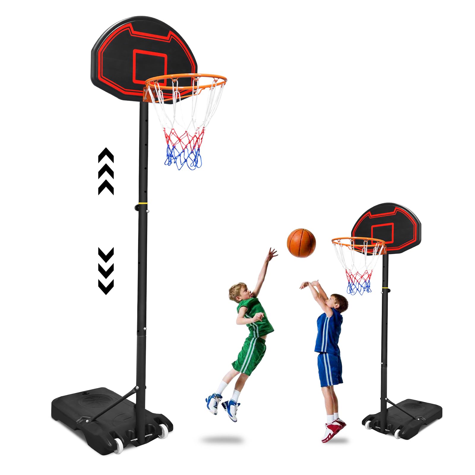 LZQ Basketballkorb Outdoor Kinder mit Rollen und Basketball, Basketballkorb Indoor Höhenverstellbar 156-208cm, Basketball Korb Standfuß mit Wasser oder Sand, Basketballständer Basketballanlage