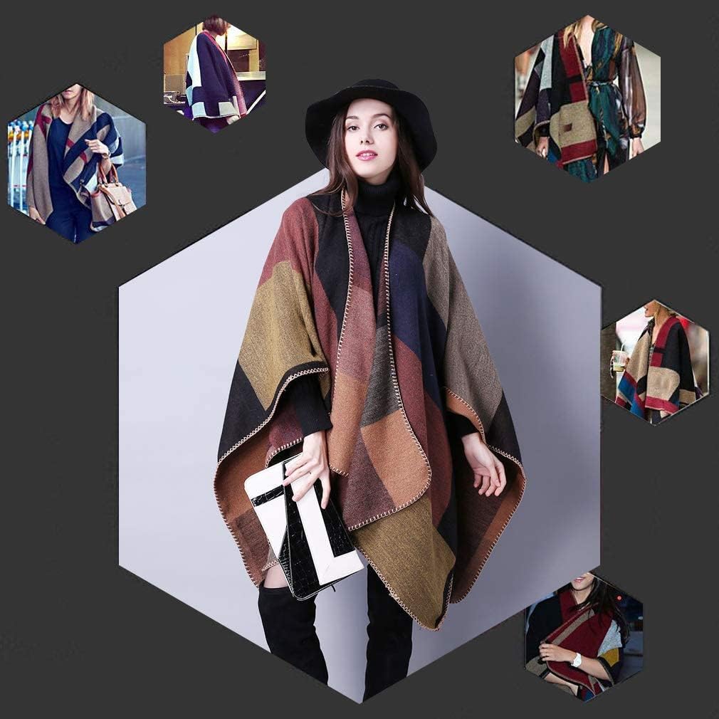 Poncho Donna Caldo Mantella Donna Invernale Fronte Aperto Reversibile Cardigan Elegante Scialle Lavorato a Maglia per Primavera Autunno Inverno