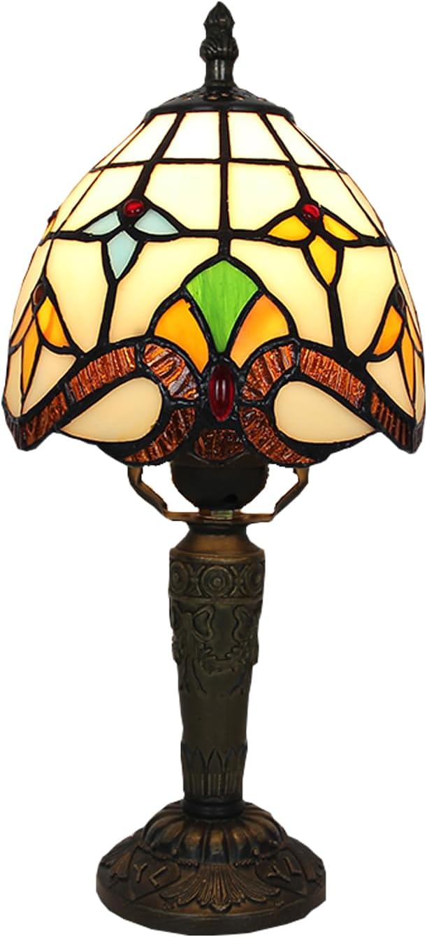 Tiffany Small Lamp Baroque Stained Glass Table Lamp 3 Way Color-Temparetures Bedside Nightstand Table Lamps for Bedroom Living Room Home Office Desk Light W/LED Bulb 6X6X12.5Inch Yellow Baroque 6X6X12.5INCH Similar not exact