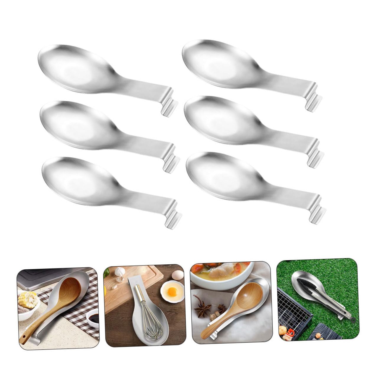 Repose-cuillère 6 Pièces en Acier Inoxydable Argenté de Table