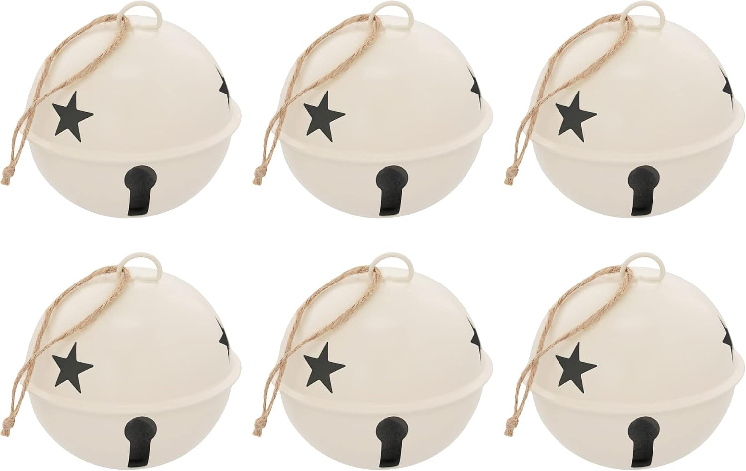 Haute Decor Jingle Bell Ornaments, Large Size 3.35-inch Diameter, 6-Pack (Ivory)