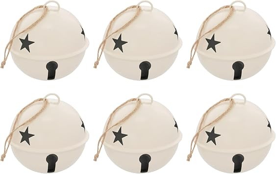 Haute Decor Jingle Bell Ornaments, Large Size 3.35-inch Diameter, 6-Pack Ivory