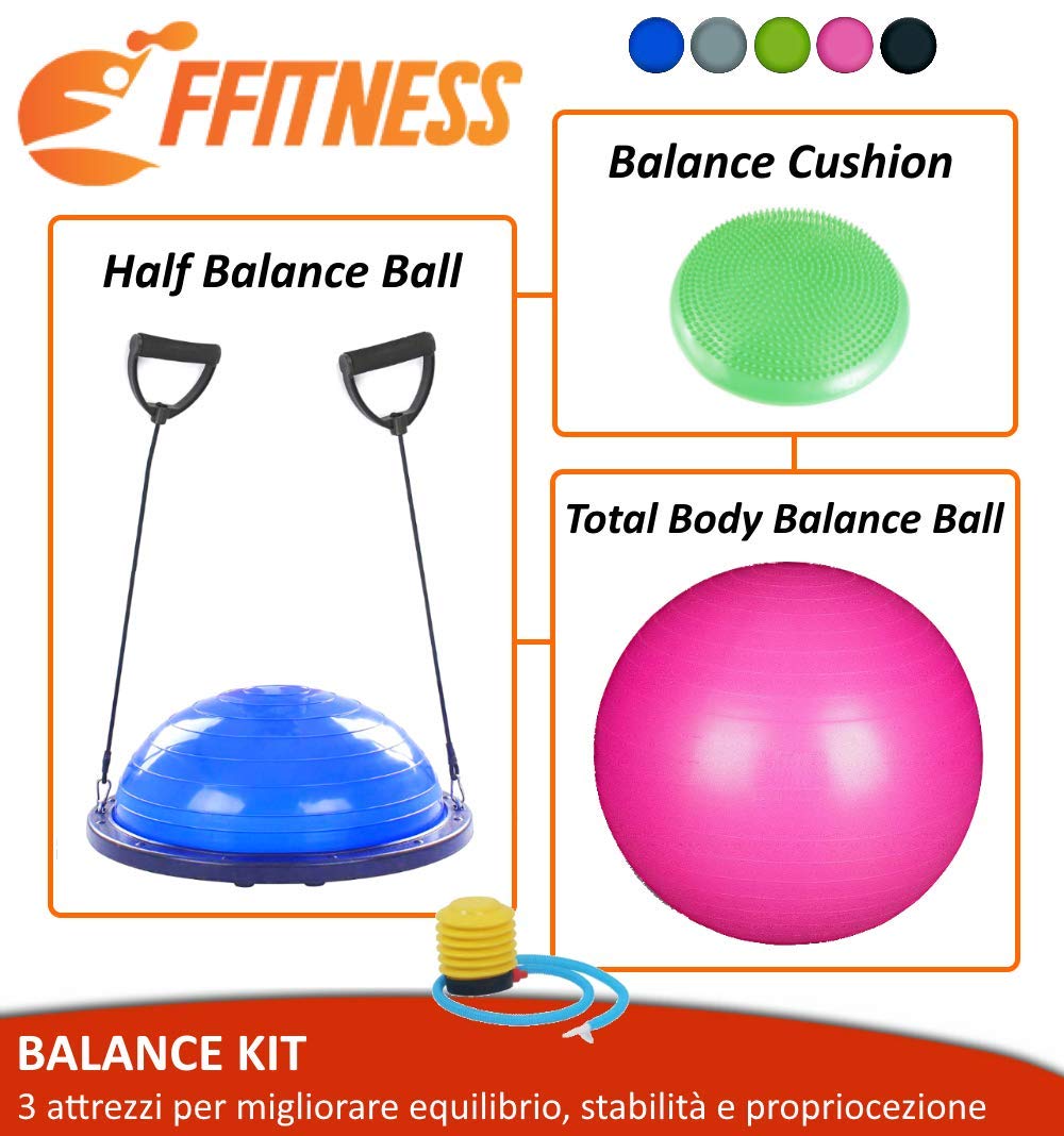 Balance Kit - Home Fitness Pack | Propriozeptives Kissen + Swisse Fit Ball + Half Ball | 3 Trainingsgeräte für Gleichgewicht, Stabilität und Propriozeption | Training Pilates Yoga Ball Schweiz Gym