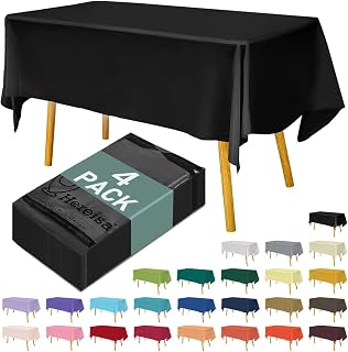 Disposable Plastic Tablecloth 54x108 Inch Rectangle - Black, 4 Pack Waterproof & Tear-Resistant Party Table Cover for Dining, Picnic, Crafts, Holiday Decor