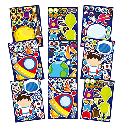 24 Sheets Space Stickers For Kids Make Your Own Astronaut Stickers, Make A Face Planet Stickers Mix Of Alien, Rocket, Ship And Match Solar System Stickers For Birthday Party Favors Craft Kit #TOP9