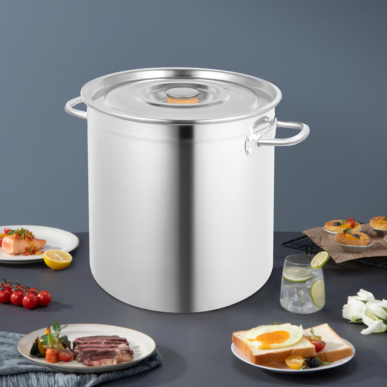 Olla de sopa de 35L, gran olla de sopa, utensilio de cocina, olla de gran capacidad para hostelería, para todos los tipos de cocina, 35x36CM, tapa universal, olla de cocina de acero inoxidable para