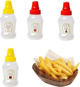 JYTDBCS 4PCS Mini Sauce Containers,25ML Squeezy Sauce Bottles,Honey/soy sauce/Ketchup/Salad Squeezable Sauce Containers,Portable Mini Ketchup Bottle to Go with Screw Cap for Picnic,Work,School