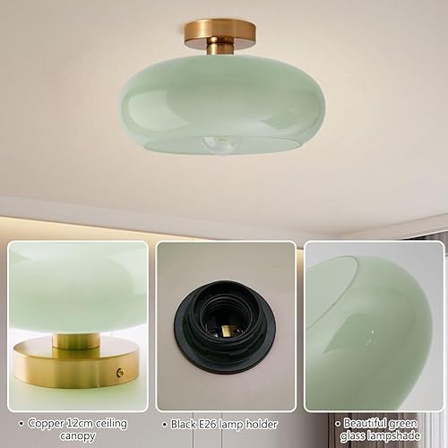 Miniatura 3 de Lámpara de techo de mediados de siglo, pantalla de vidrio de leche, lámpara de montaje empotrado moderna dorada para pasillo, comedor, cocina