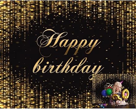 Happy Birthday Backdrop for Photography Black Gold Glitter Birthday Backdrop for Women Men 10x8ft Golden Sparkle Shining Bokeh Background Boy Girls Birthday Party Decor Banner Photo Props