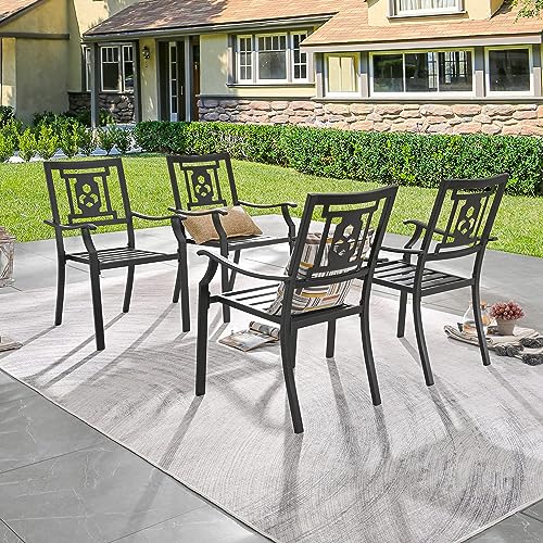 Image of LOKATSE HOME Steel Outdoor Patio Dining Arm Chairs Set of 4 for Garden,Backyard, Kitchen, Balcony, Black