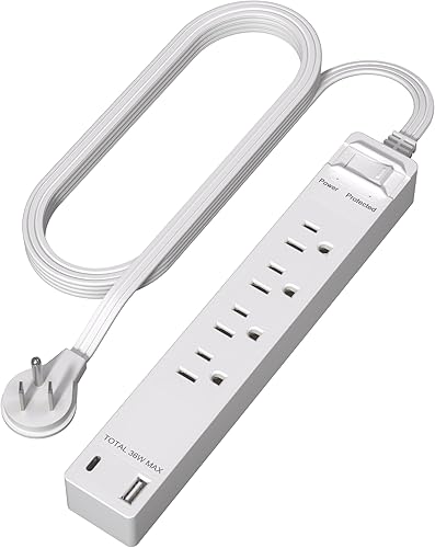Miniatura 28 de LIDER Extensor de salida protegido contra sobretensiones, regleta de alimentación de 4 salidas, USB tipo A de 21 W y 2 puertos USB tipo C, enchufe