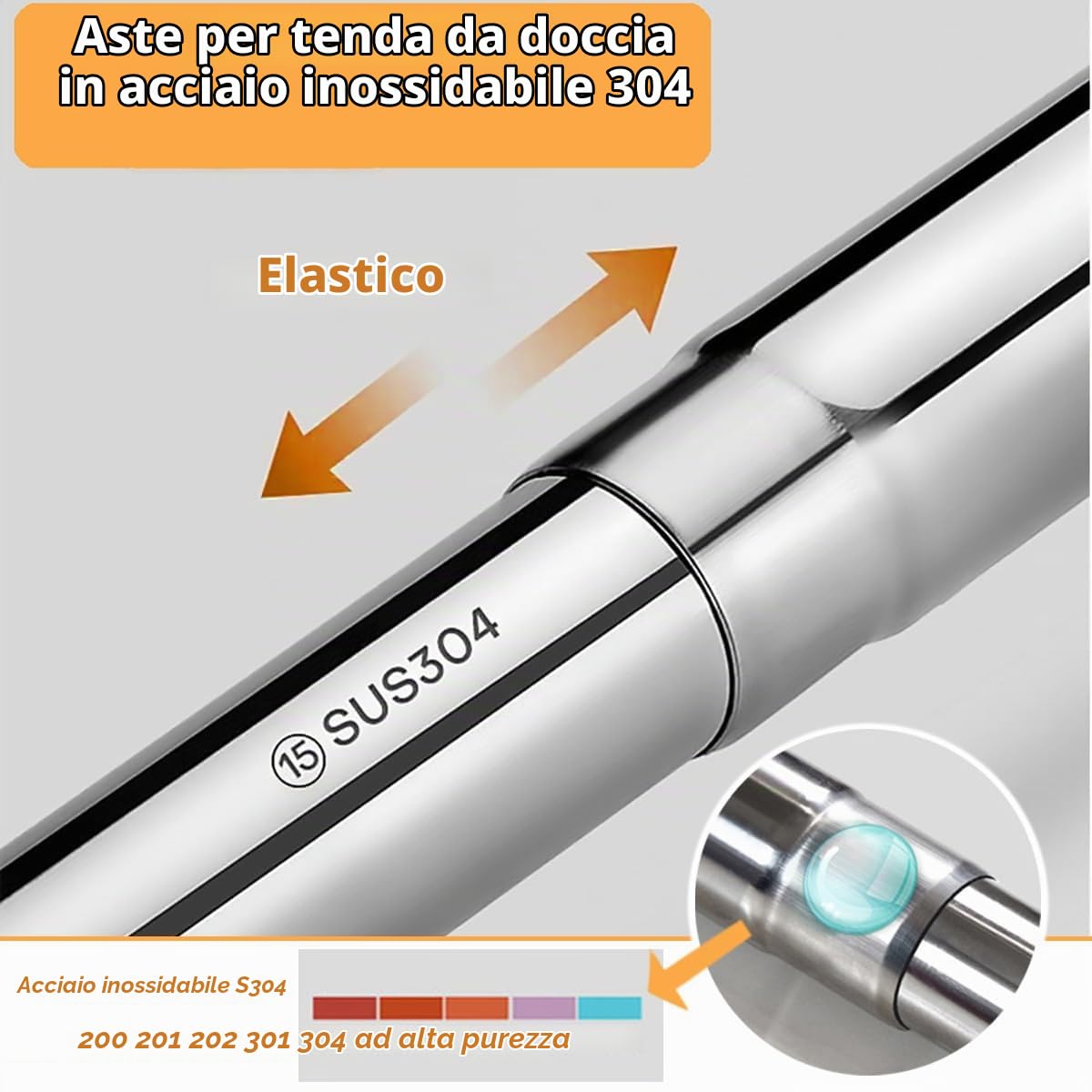uyoyous Asta per tenda da doccia a forma di U, in acciaio inox 304, regolabile, per bagno (85-120 cm)