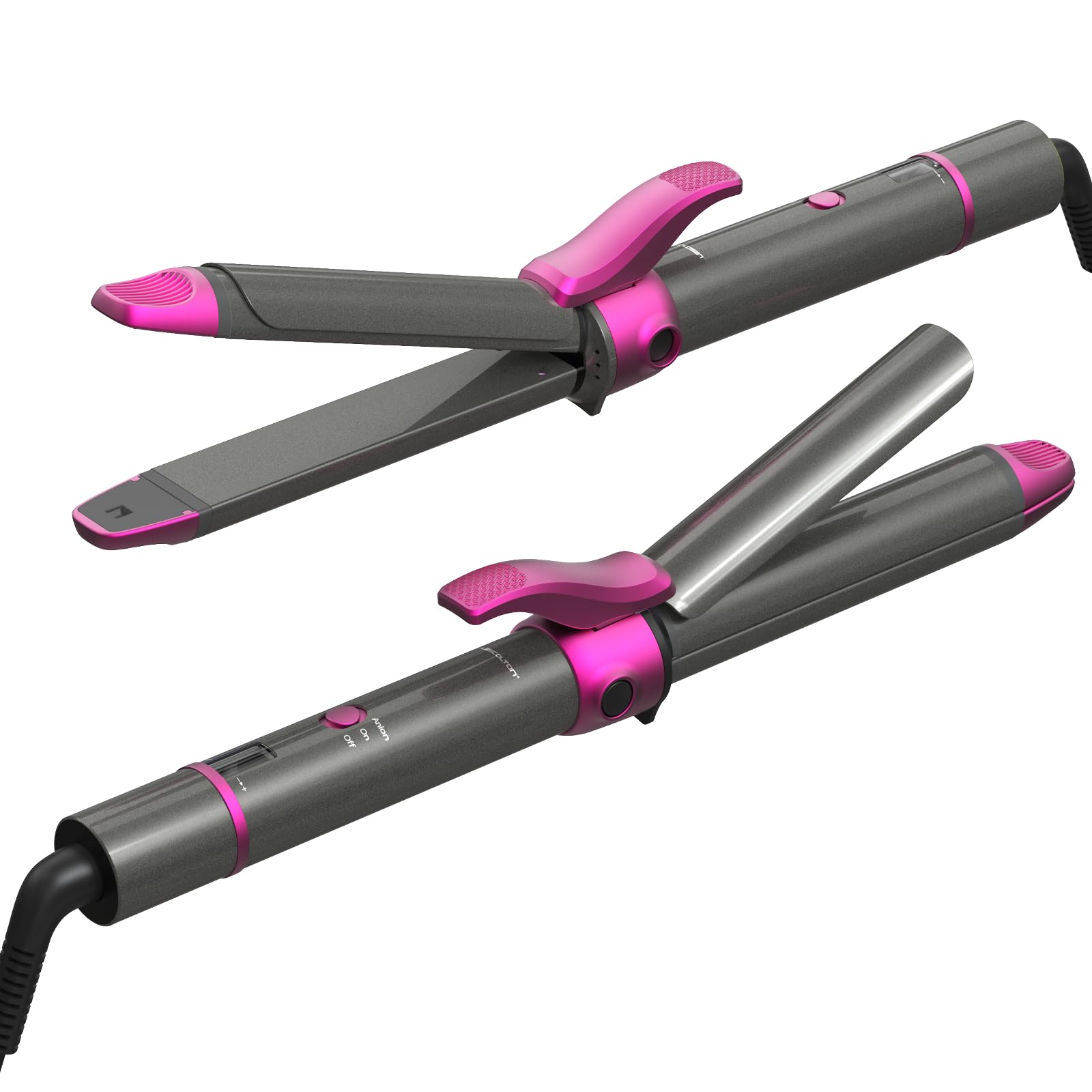 Piastra per Capelli e Arricciacapelli 2 in 1, rivestimento nano-titanio, curler Iron con display LCD, 27 temperatura regolabile, 00-230 ℃ ricci e levigatura Spazzola Phon (Magenta)