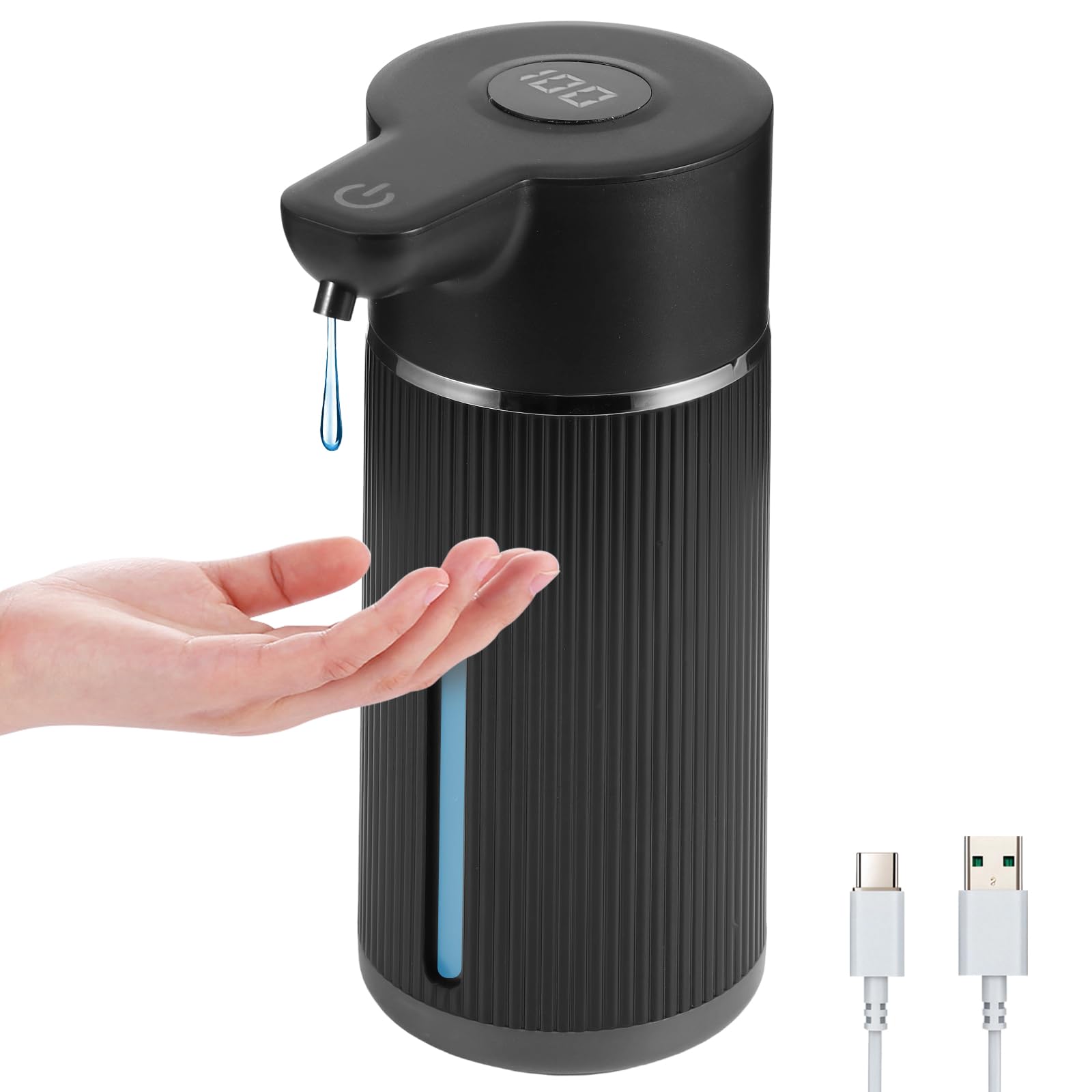 Dispensador de jabón eléctrico con sensor, carga USB, 4 niveles ajustables, dispensador de jabón automático, montaje en pared con adhesivo sin dejar residuos para cocina, baño, escuela, hotel