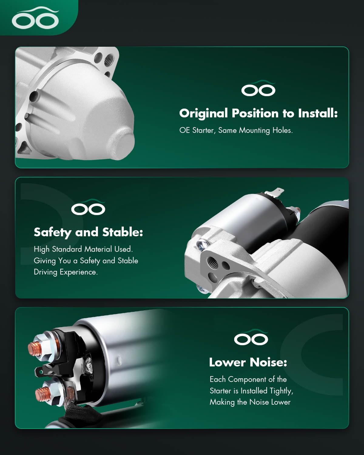 SCITOO Starter Motor SMT0341 17994 for Chrysler Sebring for Dodge Avenger 2008-2010 2.4L/Caliber 2007-2009 1.8L 2007-2011 2.4L 2007-2012 2.0L eep Compass/Patriot ‎1.1kW/12 Volt CW 9-Tooth Pinion