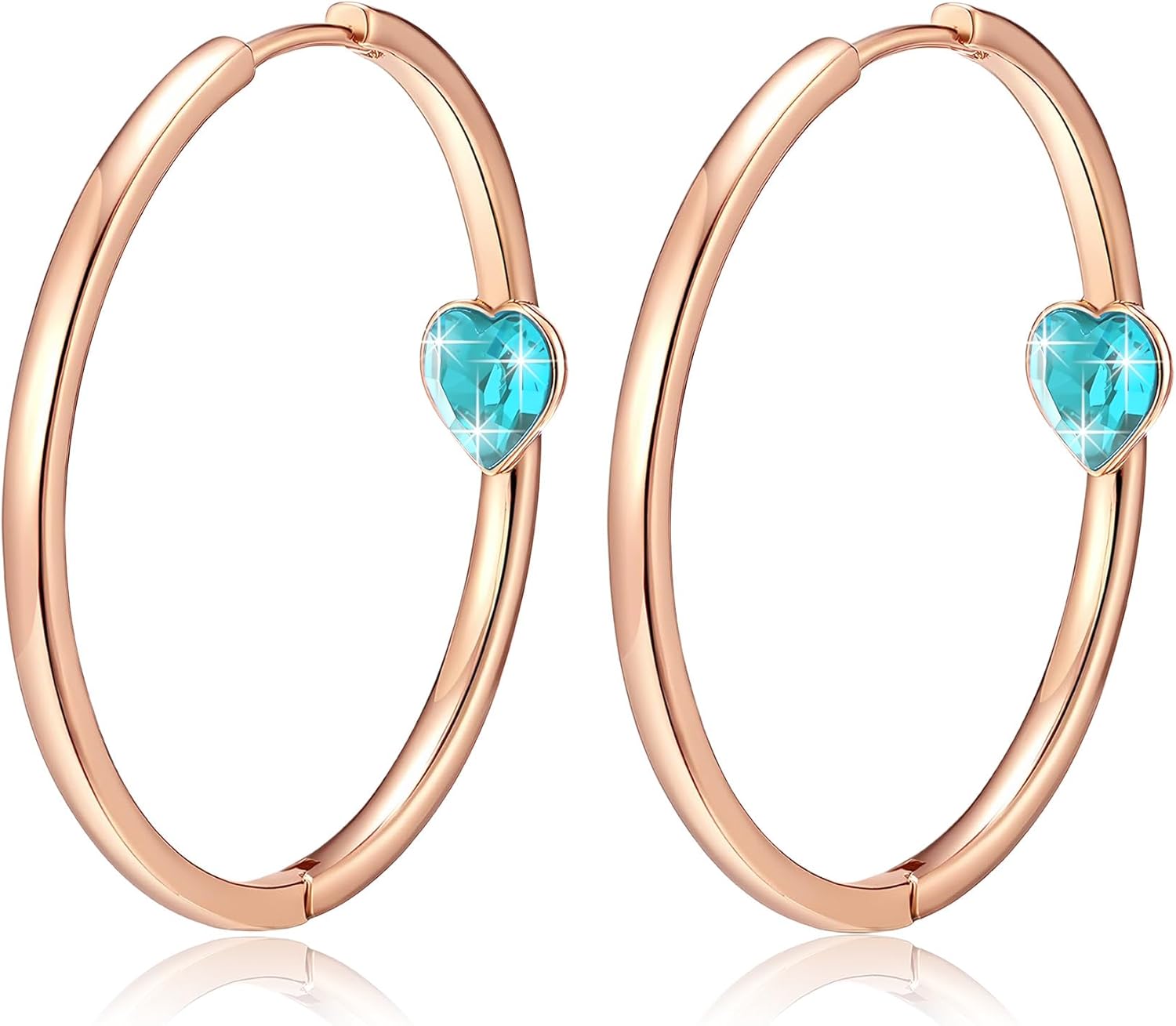 EVEVIC Trendy Austrian Crystals Heart Hoop Earrings for Women 14K Gold Plated Hypoallergenic Hoops Earring Jewelry Gift