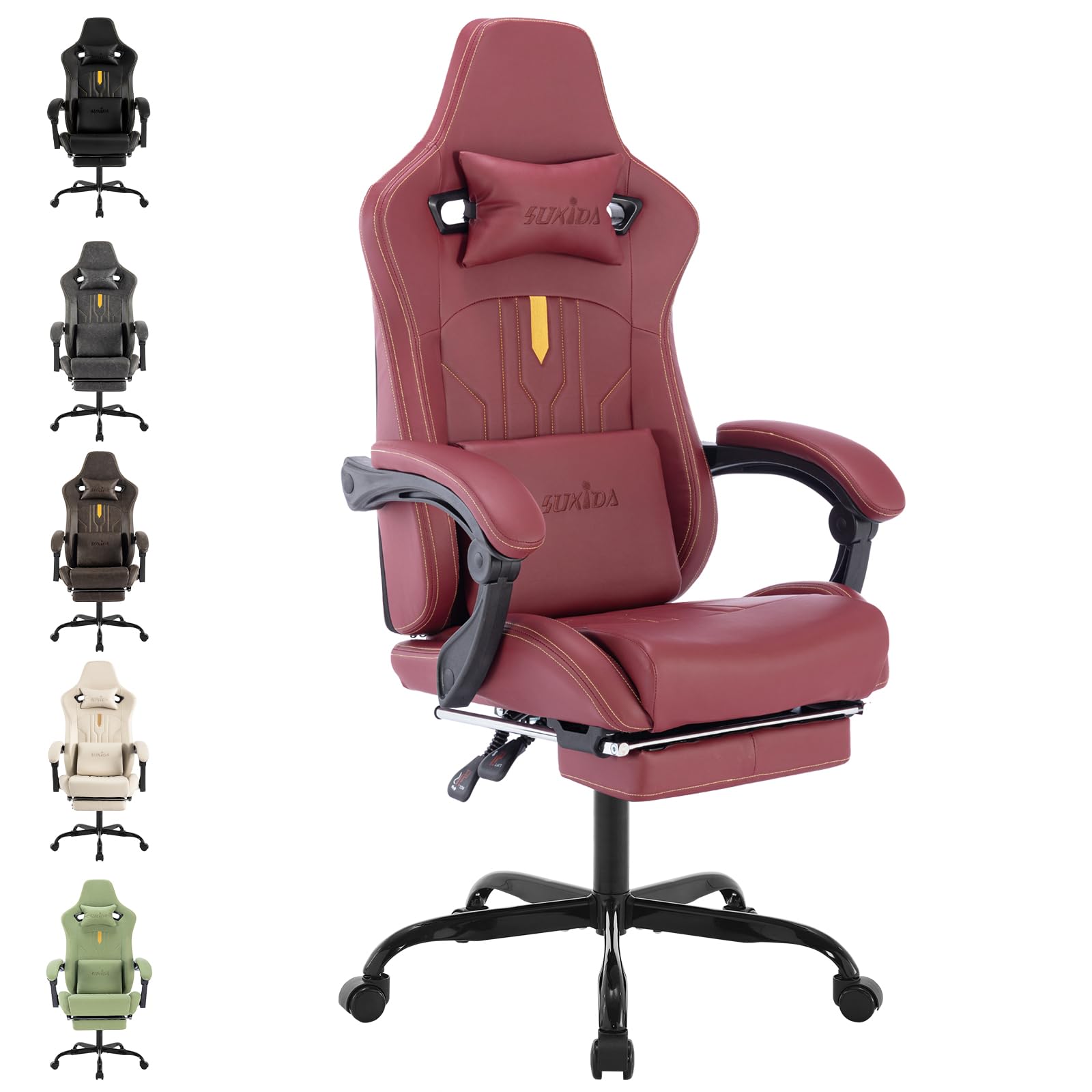 SUKIDA Gaming Stuhl Computerstuhl Gaming Chair mit Fußstütze Bürostuhl Ergonomischer Computerstuhl