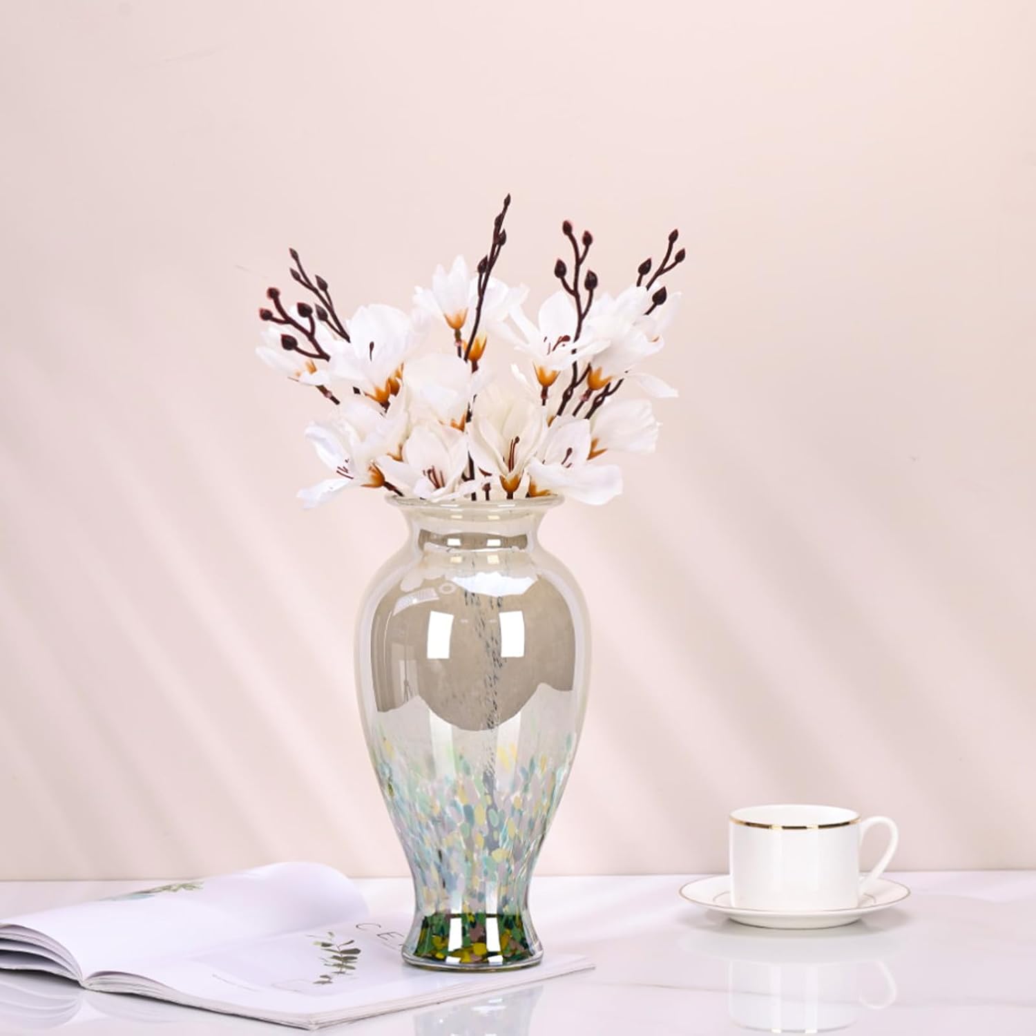 Blown Glass vase, Unique Glass vase, Colorful Bottle Decorative vase for Home Living Room Dining Table re Office Wedding entryway Desktop Decorative Flower vase. (Green) - Image 5