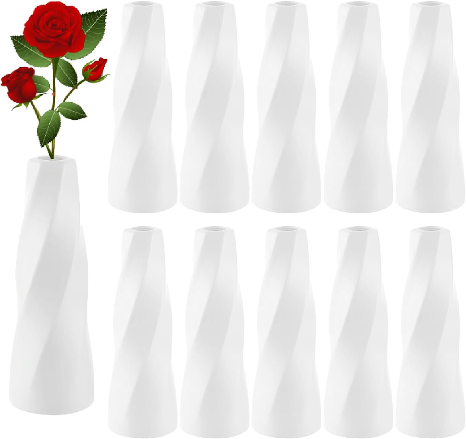 Thyle 20 Pcs Plastic Flower Vase White Bud Vase Ceramic