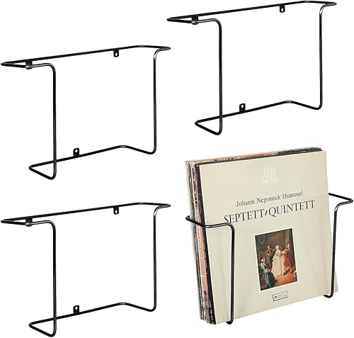 MyGift Moderno estante de almacenamiento de discos de vinilo de alambre de metal, soportes para discos de vinilo colgantes, estantes flotantes para
