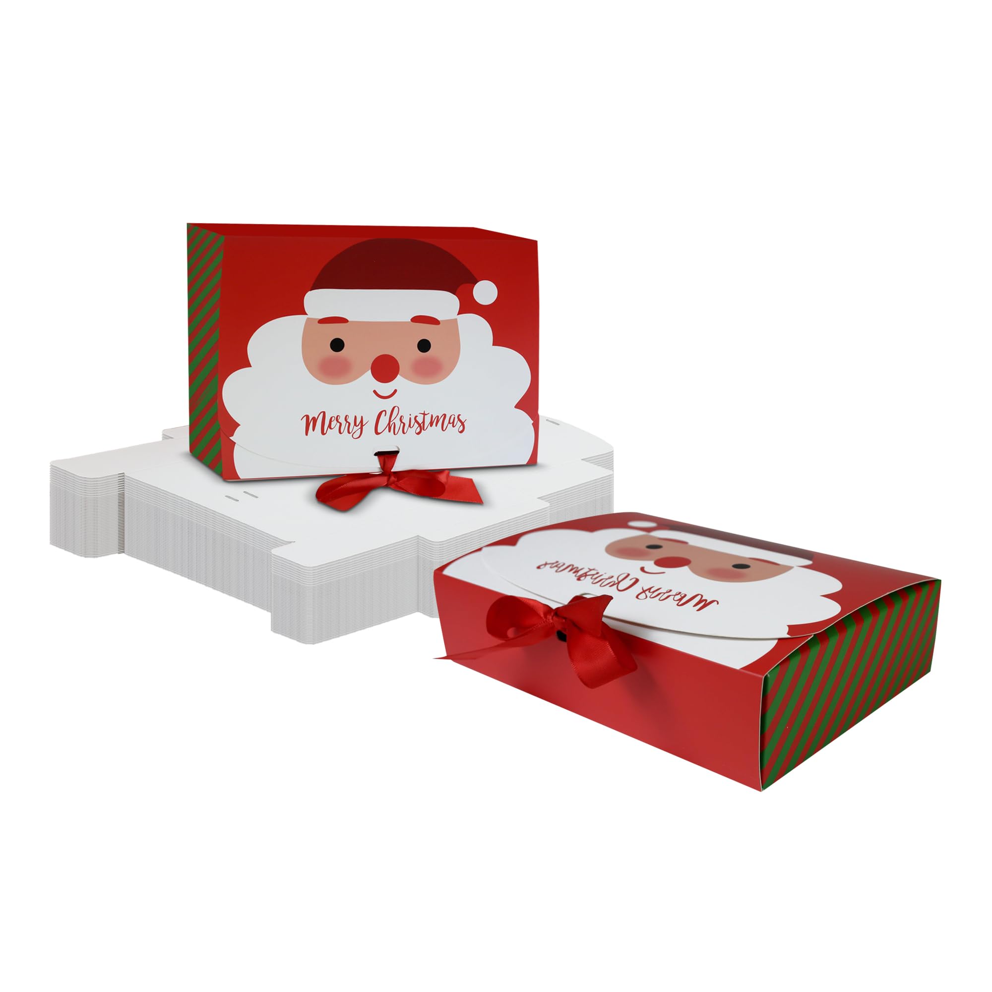 Emartbuy Christmas Kraft Gift Boxes – Santa Theme, Ribbon Closure, Flat Pack Design – Size 3 (20 x 15 x 5 cm) – Ideal for Festive Bakery Items, Small Hampers & Holiday Gifts – Pack of 36