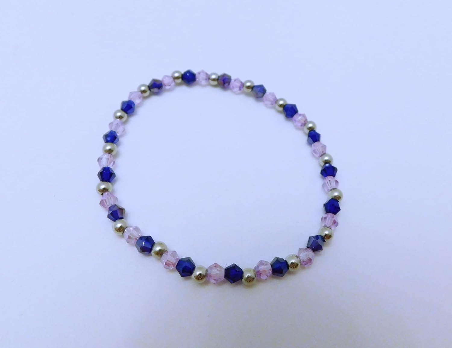Handcrafted Crystal Beaded Stretch Bracelet, Blue and Purple Glass Beads with Silver Metal Beads, Fashion Jewelry, Holiday Accessories, Bohemian, Minimalist, Gift For Her, Unisex - Image 2