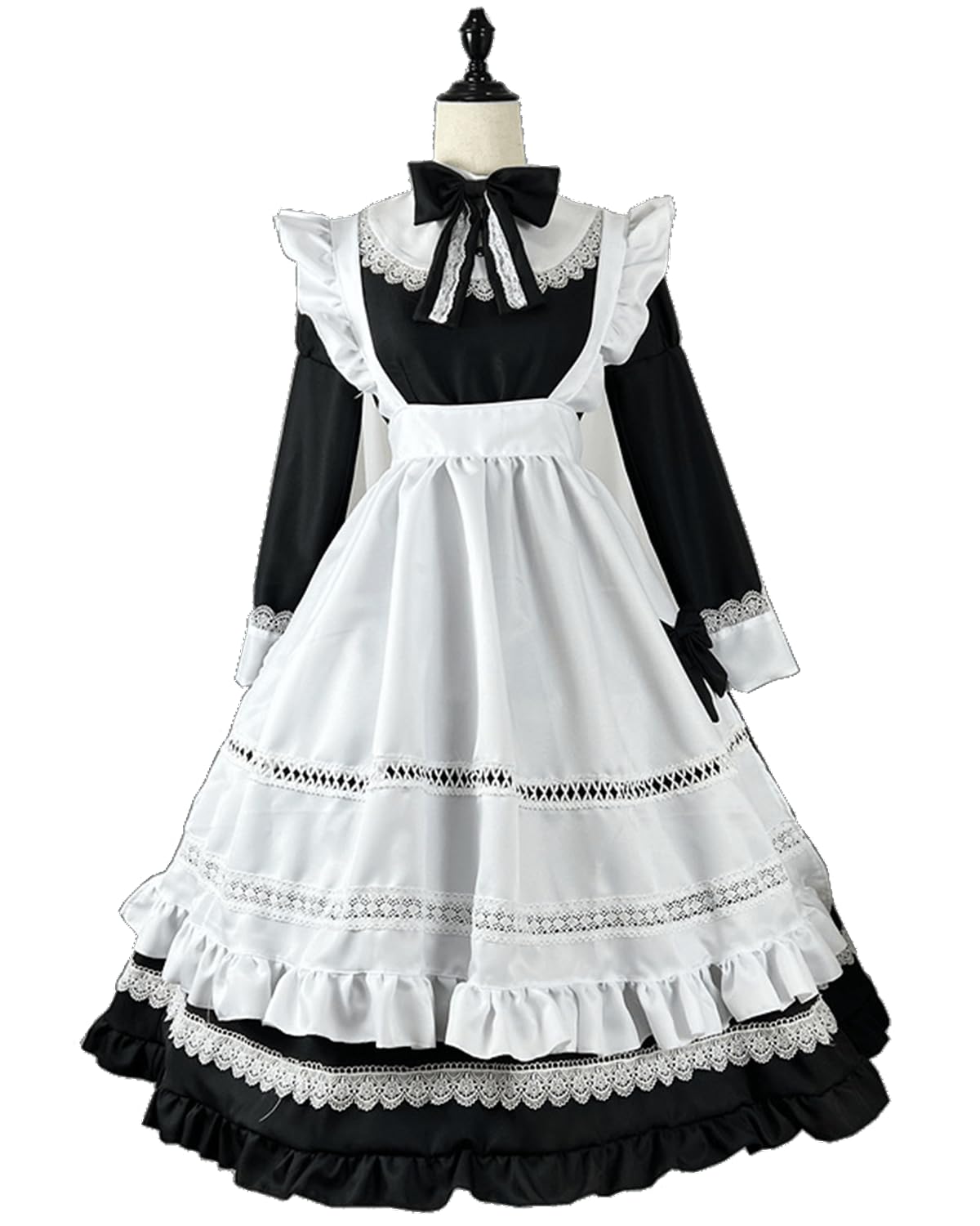 CR ROLECOS Victorian Maid Outfit for Women Black White Long Maid Dress with Apron Bow 5-Piece Lolita Cosplay Costume S — image 1