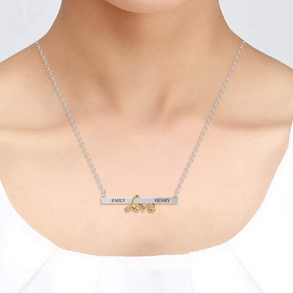 LeCalla Personalized Customized Engraved Initial Name Message Love Bar Necklace for Women, Memorable Jewelry Gift