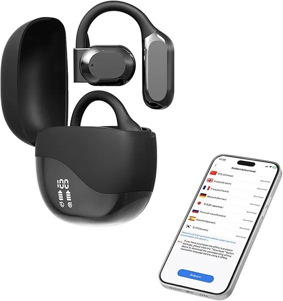 Language Translator Earbuds, 3 in 1 Translation Earbuds in Real Time, Bluetooth Translator Device, Earhook Translation Headset for Business Learning & Meetings & Travel (Black)