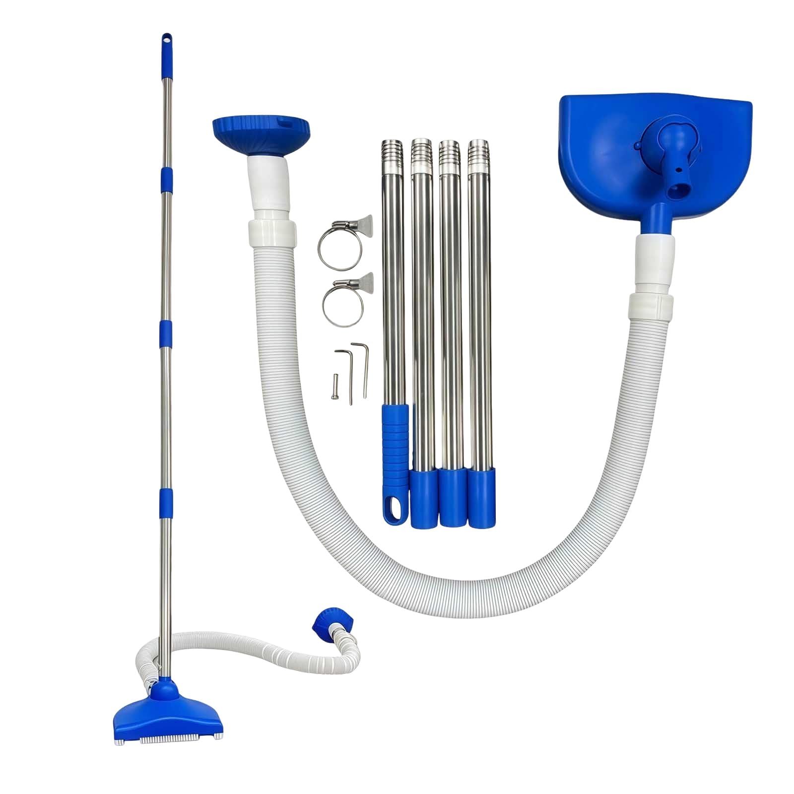 Pool Vacuum Cleaner, Pool Vacuum Cleaner, Above Ground Pool Vacuum Cleaner with Suction Head, Hose and Telescopic Handle 144 cm, Pool Cleaning Kit for Spa, Hot Tub, Swimming Pools (Blue-155cm)