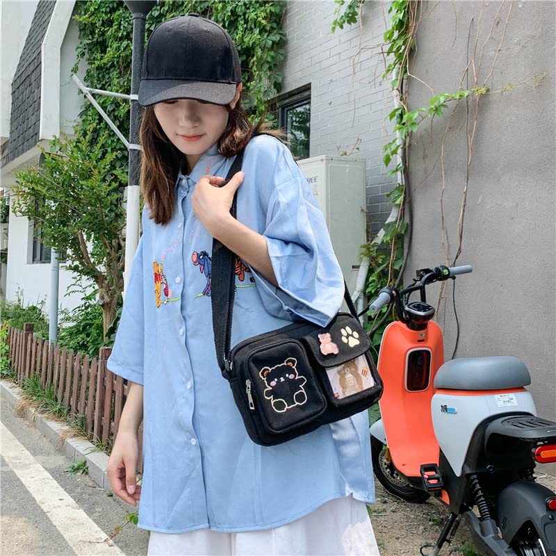 Kawaii Mini Purse Cute Small Wallets Aesthetic Bear Embroidery Crossbody Bag Ita Messenger Bag Accessories Preppy Stuff (Black,Small)3