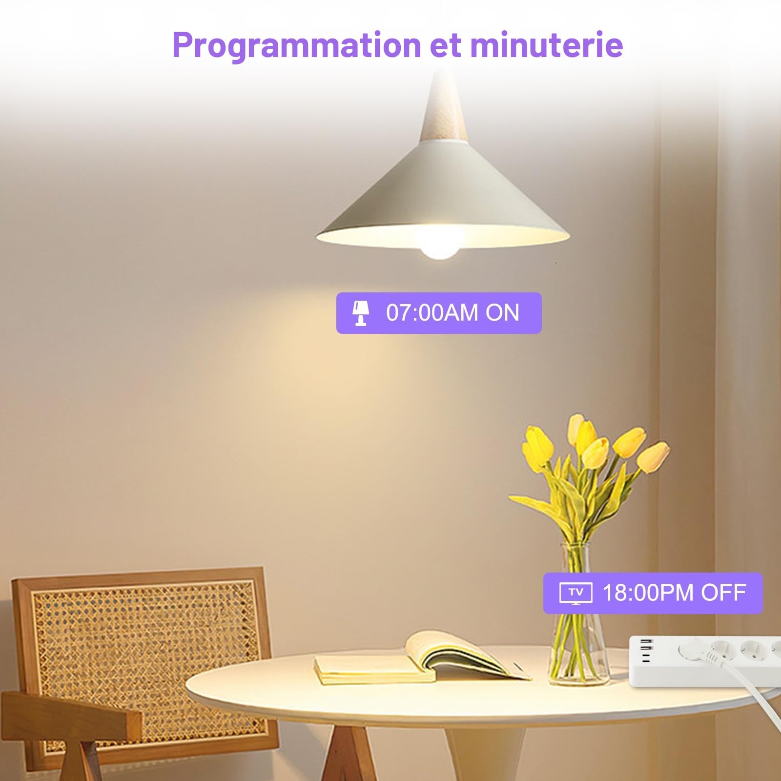 ANTELA Multiprise Connectée WiFi 16A 4 Prises 2 USB A/2 Type-C | Prise Intelligente Mesure de Consommation Électrique, Compatible avec Alexa/Google Home, Smart Life APP, Fonction de Temps