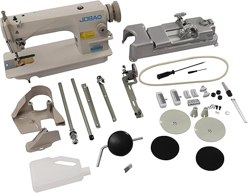 Miniatura 7 de Gbonklong Máquina de coser industrial blanca de 550 W, máquina de coser de tapicería de hierro de 110 V, máquina de coser comercial para vinilo,