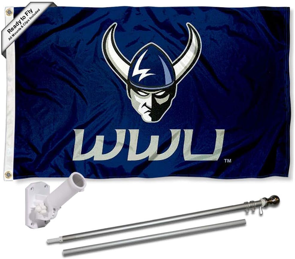 College Flags & Banners Co. Western Washington University Logo Outdoor Flag and Pole Bracket Mount Bundle