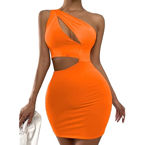 SheIn Women's Sexy One Shoulder Sleeveless Cutout Mini Club Pencil Bodycon Dress