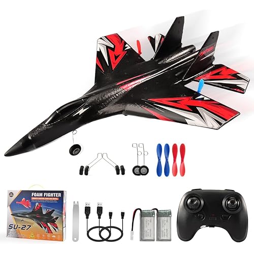SU27 RC Plane, 2.4GHZ RC Airplane Ready to Fly Remote Control Airplane W/ 2 Batteries & 6-axis Gyro Stabilizer, 2CH RTF Hobby RC Glider for Beginners Kids Boys Girls Adults