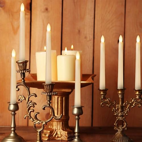 Miniatura 4 de PChero - Velas sin llama con temporizador remoto, funcionan con pilas, 7.9 pulgadas, color marfil, con soportes, para bodas, Acción de Gracias,