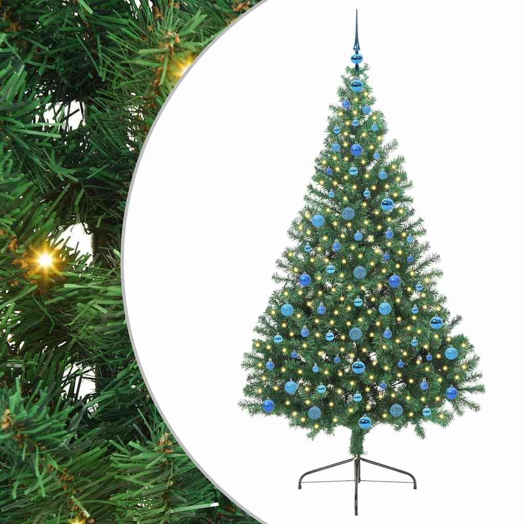 Sztuczna podświetlana choinka zielona, 210 cm PCW, 605 gałązek, ciepła biel, 300 diod LED, 8 trybów, do użytku wewnątrz i na zewnątrz, świąteczna dekoracja