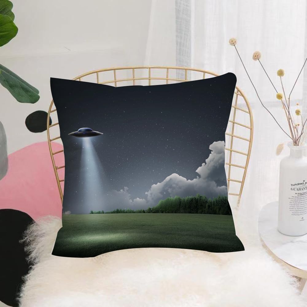 HYMSXW Cushion Cover,Throw Pillow Case Home Decorative for Living Room Bedroom Sofa Chair 20X20 Inch,Flying saucer, unknown voyage in the dark night beam,Pillowcase 50X50cm